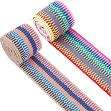 Imagem de 4 jardas 2 estilos fita elástica de nylon, fita elástica plana com padrão de listras, acessórios de costura de vestuário para costura artesanal de vestido faça você mesmo, 5 x 0,1 cm