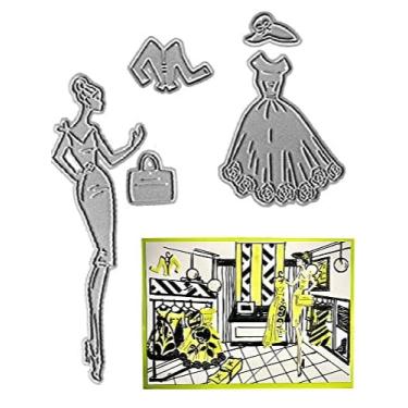 Imagem de Vestido feminino de metal, moldes de corte, estampados, estampados, molde para cartões, scrapbooking e faça você mesmo, álbum de artesanato, decoração de cartão de papel
