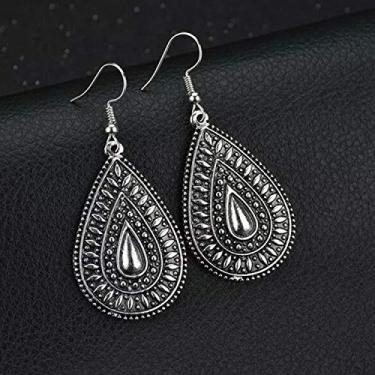Imagem de Brincos pendentes em forma de gota d'água retrô estilo étnico moderno temperamento requintado cor prata brincos de gota uso diário joias de festa presentes