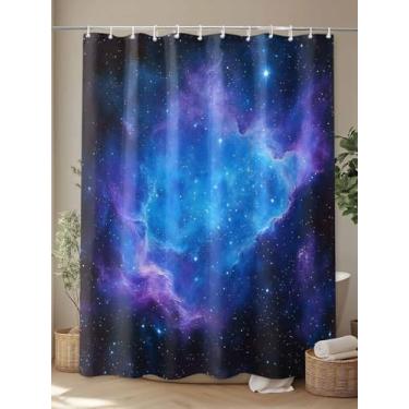 Imagem de Cortina de chuveiro de tecido impermeável céu estrelado azul céu noturno universo misterioso cortinas de chuveiro para banheiro, secagem rápida, lavável na máquina 182 x 182 cm