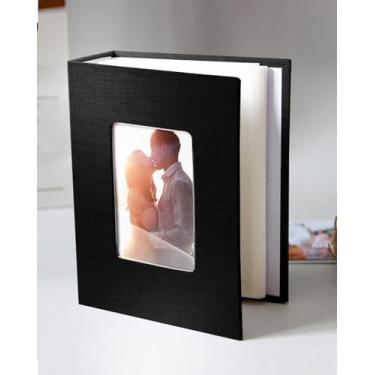 Imagem de Álbum de fotos 10 x 15 com capa de linho, pequeno álbum de fotos para 100 fotos, álbum de fotos portátil para família, livro de fotos de férias (preto)