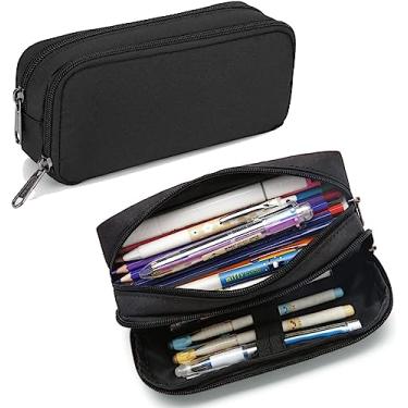 Imagem de Estojo de lápis de grande capacidade, caixa de lápis estética para organizador de papelaria de escritório, bolsa de lápis multifuncional simples e resistente para homens - Preto