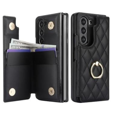 Imagem de Capa protetora com suporte e carteira de couro com porta-cartões para Samsung Galaxy Z Fold 7 6 5 4 Fold7 Fold6 Fold5, preta, para Galaxy Z Fold4
