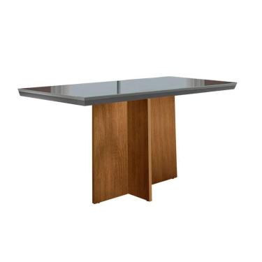 Imagem de Mesa Para Cozinha Berlim + Tampo Madeirado Vidro Reto 120x80cm Grafite-imbuia - Rufato