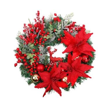 Imagem de IEUDNS Guirlanda de Natal com enfeite de flor vermelha artificial para decoração natalina.