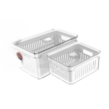 Imagem de Caixa De Armazenamento Para FrigoríFico Com Grelha De Drenagem – Para Lavar E Armazenar Legumes E Frutas(Kit Org. 1 Cesto 2,2L e 5L)