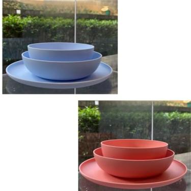Imagem de ogo de 3 Pratos Resistente Linha Colours – Variedade de Cores, Livre de BPA e Uso no Micro-ondas | Prato Raso, Fundo e Bowl Modernos(Kit 2 jogos pratos/Nuv/Blush)