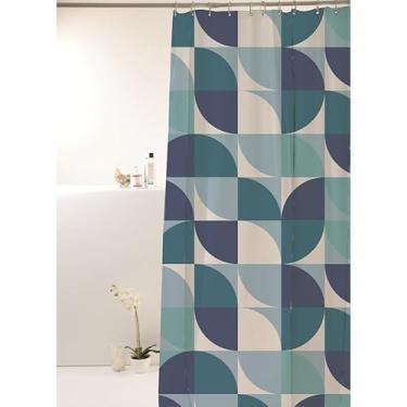 Imagem de Box Banheiro, Cortina Box Poliéster 198cm X 180cm com Ganchos Impermeável - Antimofo, Cortina Banheiro, Resistente(Círculo Azuis)