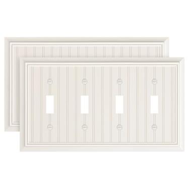 Imagem de Pacote com 2 placas clássicas para interruptores de luz quádrupla, placas decorativas de amêndoa, fibra de bambu natural, placa de parede de 4 grupos para interruptor de luz e interruptor rotativo