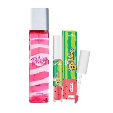 Imagem de Kit Body Splash Blow Morango com Creme Gloss Labial Vibra e Gela Melancia Hot Flowers Aroma Delicioso
