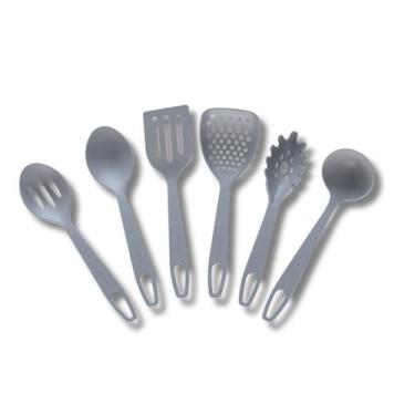 Imagem de Conjunto 6 Peças Cinza Grafite Utensílio Colher Cozinha Nylon - Moara