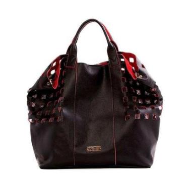 Imagem de BOLSA FEMININA EM COURO ALÇA DE MÃO PRETA COM VERMELHA "SABINA MELO"-Feminino