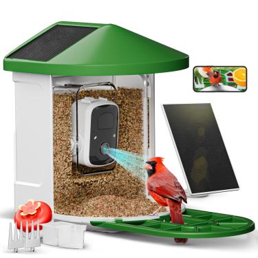 Imagem de Amaprime Alimentador inteligente de pássaros com identificação de pássaros AI, painéis solares duplos, câmera HD 1080p, áudio bidirecional, estação de alimentação DIY, visão noturna colorida, à prova