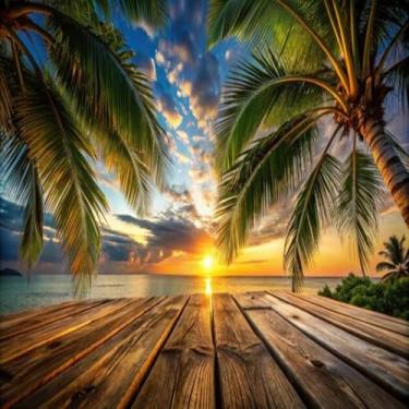 Imagem de Quadro Decorativo Rústico Tropical Madeira Folhagens para Parede Arte Moderna 30x30cm