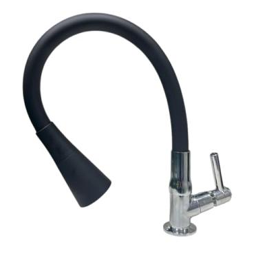 Imagem de Torneira de Bancada Flexível Cone Preta de 1/4 Volta em Abs com Arejador (Preta)