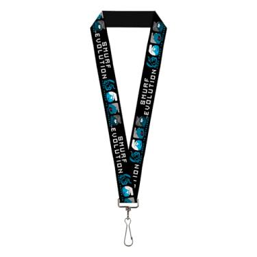 Imagem de The Smurfs Lanyard, Smurf Evolution From Paper to Metaverse Smiling Face Black, Elastic