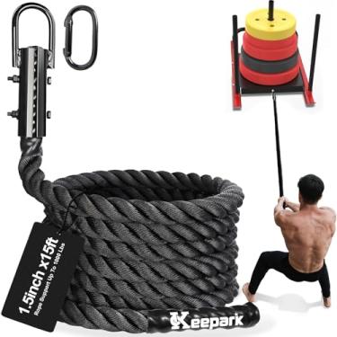 Imagem de Keepark Corda de puxar de trenó para treino de peso - Corda de treino resistente para trenó de peso, arrastar pneu, treinamento de futebol - Equipamento de exercícios de resistência fitness para