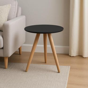 Imagem de Mesa Lateral Redonda Para Sala Pé De Madeira Retrô Camila B04 - D'rossi Preto