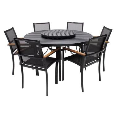 Imagem de Jogo De Mesa 1,40m 6 Cadeiras Alumínio Área Externa Interna Preto