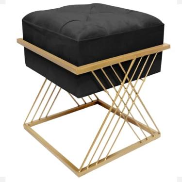 Imagem de Puff Quadrado Imperial Estrutura De Ferro Decorativa Sala Bege E Dourado