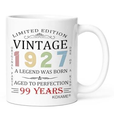 Imagem de KOXAME Presentes de aniversário 1927 para mulheres, caneca de café vintage 1927 327 g, ideias de presentes para mulheres de 99 anos, presentes para homem, pai, marido, esposa, avó, mãe, amigos (99)