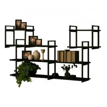 Imagem de Prateleira Industrial Estante De Parede Ferro e Madeira Moderna 120cm (Preto)