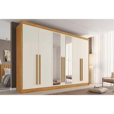 Imagem de Guarda Roupa Casal 6 Portas (2 C/ Espelho) E 4 Gavetas Alba Plus Peroba/off White - Europa