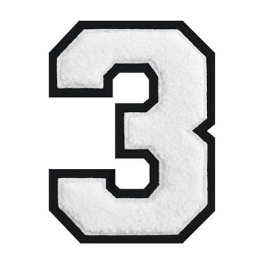 Imagem de 1 peça de patch de número de chenille de ferro branco de 15 cm com borda preta – adesivos do alfabeto para roupas, jaquetas, mochilas, chapéus para decoração personalizada, nome personalizado e