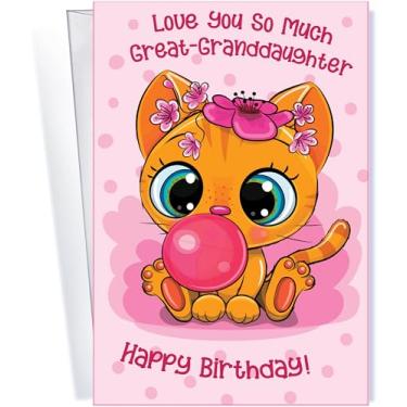 Imagem de Chuck's Card-O-Rama - Cartão de aniversário da bisneta - NOVO! - Feito em Chicago - Cartão grande abre até 25,4 cm x 19,7 cm - Papel extra grosso - 95424 - Com amor bisneta