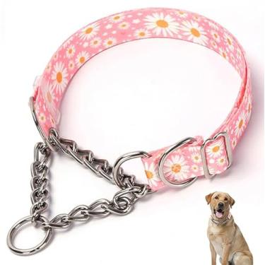 Imagem de Coleira gargantilha para cães, coleira martingale para cães médios, à prova de fuga de treinamento, resistente para cães, sem puxão, para meninos médios e grandes, margarida rosa M