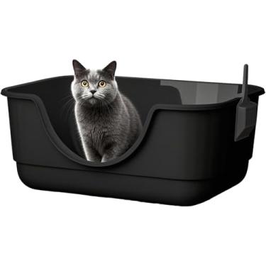 Imagem de Caixa de Areia para Gato Aberta com Scoop Bacia Grande Paredes Altas e Borda -Rastreamento Recipiente Plástico Fácil Limpar Filhote Gatos Pequenos Gra