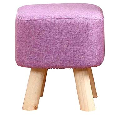Imagem de Bancos Ottomans Banqueta de madeira maciça para troca de pés, banco pequeno, banco estofado, apoio para os pés, banco de algodão e linho, banco único para os pés/roxo/28 x 28 x 35 cm