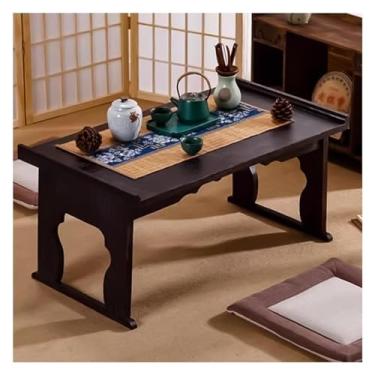Imagem de Mesa de chão japonesa, mesa baixa dobrável, mesa retrô japonesa de madeira japonesa, mesa de chá compacta com janela de sacada, meditação, tatame dobrável, marrom escuro 60 x 34 x 27 cm