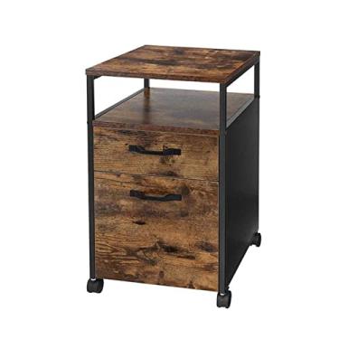 Imagem de Armário de arquivo móvel estilo industrial com rodas com 2 gavetas prateleira aberta para pastas de arquivo suspensas tamanho carta A4 armário de arquivo de escritório