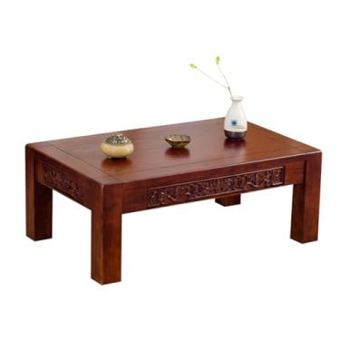 Imagem de Mesa lateral de chá de tatame japonês, mesa baixa tradicional, mesa de chão japonesa, mesa de altar baixa para meditação de madeira maciça pequena mesa baixa simplista de madeira de olmo antigo piso
