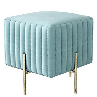 Imagem de Banqueta estofada Moderna Simplicidade Mudança de Sapato Banco de Tecido de Flanela Sofá com Pernas de Metal Resistente Peso de 120 kg 40 x 40 x 45 cm (Cor: Azul Claro)