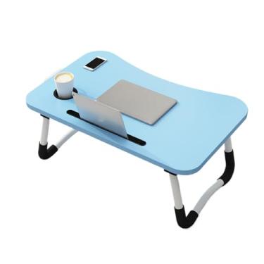 Imagem de Mesa dobrável de colo | Mesa de cama dobrável com suporte de copo e compartimento para tablet, bandeja de laptop com gaveta de armazenamento para café da manhã, trabalho, leitura