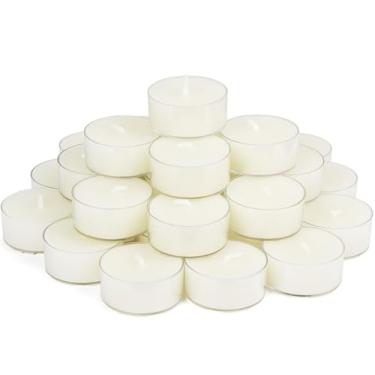 Imagem de Velas de chá de cera de abelha natural, pacote com 30 velas de cera de abelha feitas à mão em copo transparente, ótimas para decoração de casa (branco cru)