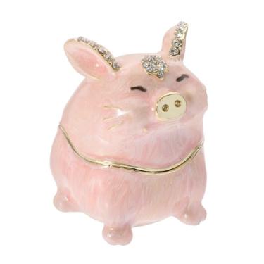 Imagem de Porta-joias articuladas para decoração de cômoda bandeja organizadora de vaidade estatueta de porco esmaltada vintage decoração de casa recipiente de joias decorativo suporte de anel esmaltado animal