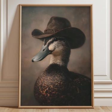 Imagem de Arte de parede vintage Farmhouse Pintura de patos Dark Academia Animal Art Posters Farmhouse Duck Picture Retro Vintage Western Cowboy Posters Impressão Rústica Country Animal Pictures 40 x 61 cm sem