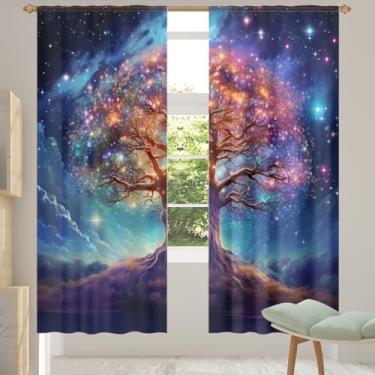 Imagem de 2 conjuntos de painéis de cortinas transparentes da vida da árvore da galáxia, cortinas transparentes arejadas com filtro leve, painéis de cortina de porta e janela para sala de estar, quarto, jantar