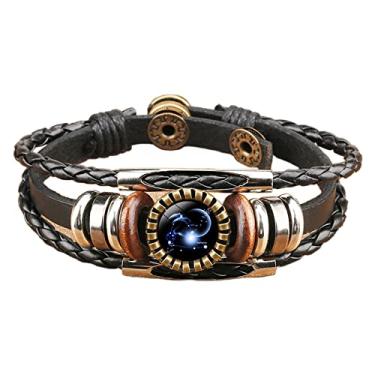 Imagem de Pulseira trançada de 12 constelações do zodíaco, retrô, ajustável, feita à mão, de couro PU, para mulher, homem, amigo, amizade, pulso, joias, presente de aniversário, Metal, Liga metálica.