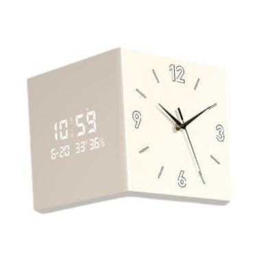 Imagem de FLCPJGV Parede dupla face Relógio Sala de estar Relógio Nightlight Interior Exterior Relógio para quarto, Leite Branco