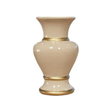 Imagem de Vaso Nobre de Cerâmica - Decoração Elegante para Festas, Aniversários e Arranjos Artificiais(Cappuccino com Filete Dourado)