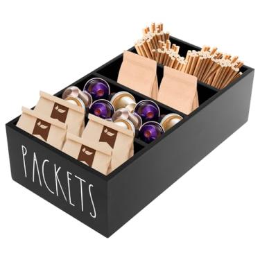 Imagem de Organizador de pacotes de temperos de madeira com 4 compartimentos, 27 x 14 x 3,38 cm, organizador de temperos com divisórias, caixas de armazenamento de temperos para bancada de armário de despensa