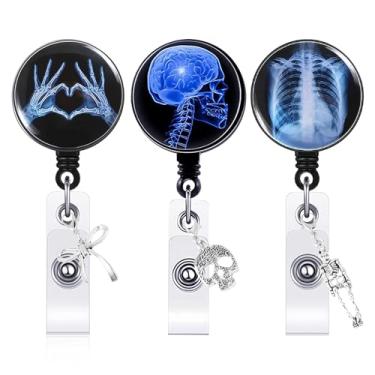 Imagem de Carretel de crachá de raio X - carretel retrátil de crachá de radiologia, essenciais para estudantes de tecnologia de radiologia, suporte de marcador de raios-X de esqueleto, presentes de tecnologia