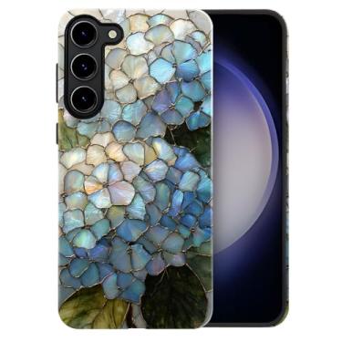 Imagem de heindiy Compatível com Samsung Galaxy S23 Plus, capa brilhante, proteção total, à prova de choque, anti-arranhões, capa de TPU, capas para homem mulher - vitral de arbusto de hortênsias