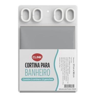 Imagem de Clink Cortina para Banheiro Impermeável com Ganchos, Plástico Multiuso, Estampada (Cinza)
