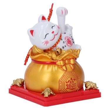 Imagem de Aramox Estatueta de Gato Solar, Estátua de Gato da Sorte Com Braço Ondulante e Bolsa de Fortuna Com Sensor de Luz Embutido, Ornamento de Artesanato de Plástico para Decoração de Carro (Ouro)