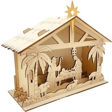 Imagem de Presépio Pequeno | com Luzes LED e Enfeites Religiosos,Cena do Nascimento de Jesus Decoração | para Parede Interior Janela Lareira Árvore Pátio Jardim Escritório